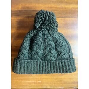 Aran Sweater Market Ireland 100% Wool Knit Green Pompom Beanie Hat Fleece Lined